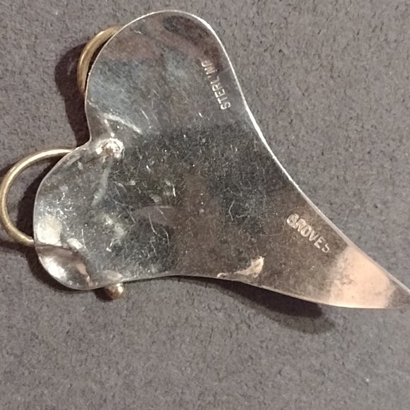 Vintage Modernist Sterling Groves Heart Earrings - Picture 7 of 9